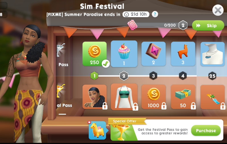 THE SIMS MOBILE SUMMER PARADISE SIM FESTIVAL PRIZE TRACK