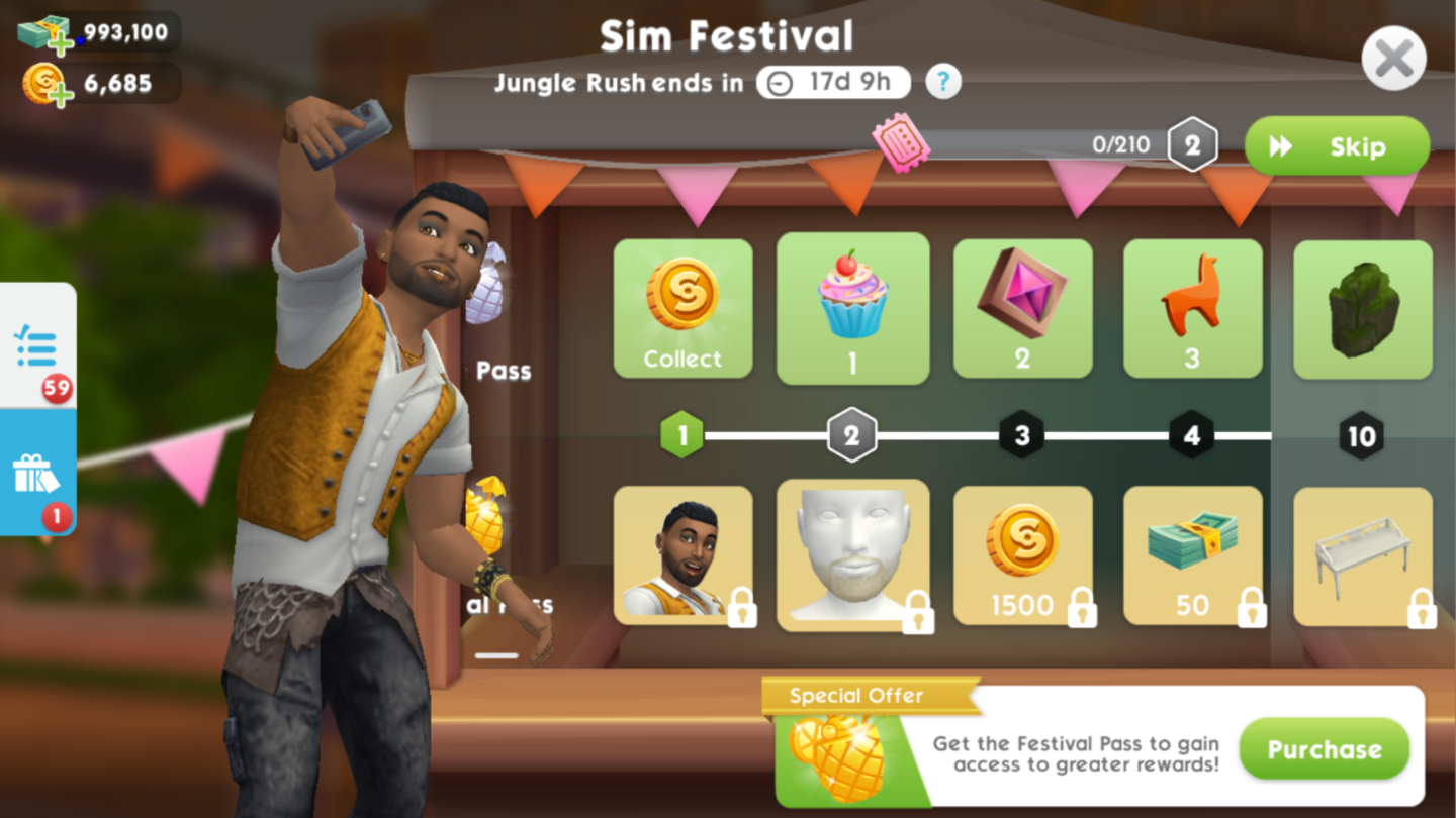 THE SIMS MOBILE JUNGLE RUSH SIM FESTIVAL PRIZE TRACK