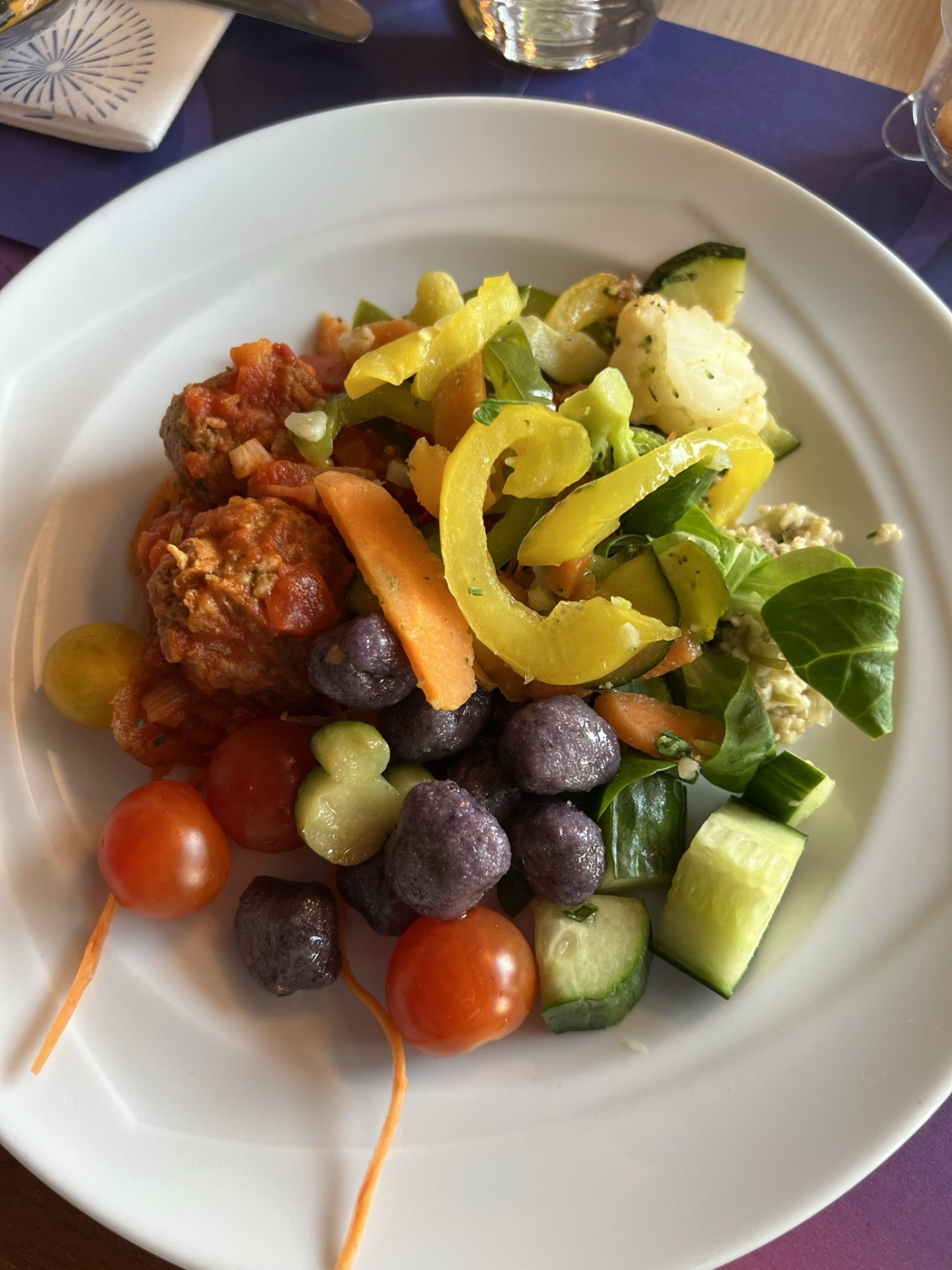Full plate of vegan buffet food at Cape Cod, Disneyland Paris